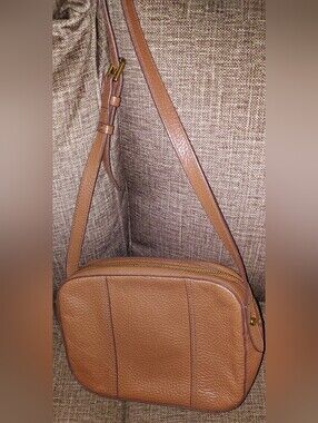 Fossil Tan Leather Crossbody Bag - Pebbled Finish
